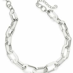 Silver And White Link Chunky Necklace. These Links Are Partially Encased In White Acrylic. Bold Fashion 20" And 2" Extender. Sturdy Lobster Clasp. N2 Trendy White Metal Necklace, Trendy White Chunky Chain Jewelry, Casual White Metal Jewelry, Chic White Metal Necklace, Chic White Metal Chain Necklace, Trendy White Chunky Chain Necklace, White Gold Chain Link Necklace With Sterling Silver Clasp, Chic White Chunky Chain Necklace, Nickel-free Link Silver Necklaces