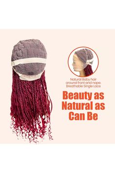 Gypsy Boho Box Braided Wig - Synthetic Knotless Braided Wigs for Black Women - Full Lace Square Parted, Glueless Wig with Natural Baby Hair (#118 Burgundy, 24&#34;) Braided Wigs For Black Women, Braided Wigs, Glueless Wig, Braided Wig, Natural Baby, Wigs For Black Women, Baby Hair, Black Women