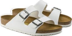 Casual White Sandals With Adjustable Strap, White Slides With Buckle Closure For Spring, White Synthetic Footbed Sandals With Adjustable Strap, Adjustable White Slides With Leather Footbed, White Slides With Buckle Closure, White Open Toe Footbed Sandals With Adjustable Strap, White Adjustable Casual Footbed Sandals, White Double Strap Footbed Sandals With Removable Insole, White Adjustable Strap Footbed Sandals