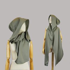 This hooded scarf has a large hood and is made out of soft organic cotton. Ideal as a sun protector or to snuggle in when it is chilly outside. This piece is the new solmode basic hooded scarf. It is made out of 1 layer of fabric. Complete serverend around and at the head line it has a small seam.  You can not go wrong with this hood. You can wear it every day or use it as a finishing touch for your costume.  Designed and handmade by Solmode in the Netherlands.  * Material: Olive green organic c Scarf Hood, Hooded Shawl, Hoodie Scarf, Festival Clothing, Hooded Scarf, Fantasy Clothing, Post Apocalyptic, Festival Outfits, Sweater Hoodie