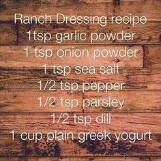 the recipe for ranch dressing is shown on a wooden table with text overlaying it