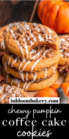 a stack of chewy pumpkin coffee cake cookies