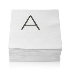 stack of white napkins with the letter a printed on it in black font, isolated against a white background