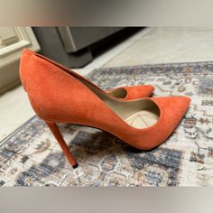 These Brand New Orange/Coral Heels Are Gorgeous And Vegan. Size 8. Brand New Never Worn. Orange Suede Heels With Round Toe, Orange Pointed Toe Heels With Sculpted Heel, Orange Heels With Sculpted Heel And Pointed Toe, Coral Heels, Orange Coral, Sky High, Color Orange, Shoes Women Heels, Shoes Heels