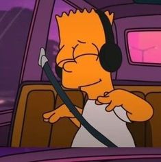 a cartoon character with headphones sitting in a car