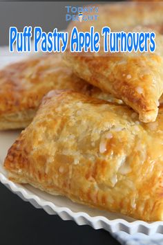 Puff Pastry Apple Turnovers in a dessert stand Puff Pastry Apple Turnovers, Apple Pastries, Puff Pastry Apple, Apple Turnover Recipe, Puff Pastry Recipes Dessert, Apple Turnover, Phyllo Dough Recipes