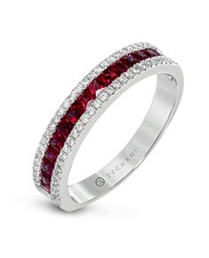 Zeghani ZR1151-Ruby 14K White Gold Ring with 54 Round Diamonds 0.16 carat and 14 Princess-Cut Rubies 0.66 carat. (Choose free two-day shipping at checkout) Ring With Ruby, Emerald Engagement Ring Cut, Emerald Engagement, Ring Watch, Engagement Ring Cuts, Emerald Engagement Ring, 14k White Gold Ring, White Gold Ring, Princess Cut