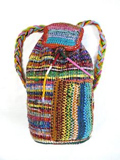 Beautiful ethno inspired handmade backpack made of silk and linen. An exotic colorful backpack with flexible use. This backpack is a must if you want something that is unique, suitable for every occasion, from work to the beach. One external pocket and one internal with a zipper.This is a high quality product that shows liberated creativity and genuine handcraft at its best! Literally every detail is handmade and each backpack is one of the kind.Dimensions: Height 45 cm, diameter 23 cmNOTE: in c Handmade Multicolor Travel Backpack, Handmade Multicolor Standard Backpack, Bohemian Backpack In Natural Color For Everyday Use, Multicolor Rectangular Backpack For Festivals, Multicolor Rectangular Festival Backpack, Bohemian Style Natural Color Backpack For Everyday Use, Festival Rectangular Multicolor Backpack, Bohemian Summer Travel Backpack, Bohemian Natural Color Backpack