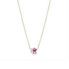 Three Small Multishape Diamond and Gemstones Necklace – Alev Jewelry Fine Jewelry Pink Necklaces With Gemstone Accents, Pink Gemstone Necklace In 14k Gold, Elegant Pink Multi-stone Necklace, 14k Gold Pink Necklaces For Wedding, Pink 14k Gold Necklaces For Weddings, Pink 14k Gold Necklace For Wedding, Luxury 14k Gold Pink Necklace, Fine Jewelry Pink Multi-stone Necklace, Fine Jewelry Rose Gold Necklace With Gemstone Accents