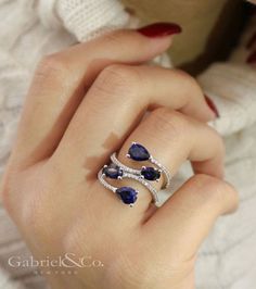 14k White Gold Lusso Color Fashion Ladies' Ring angle Shappire Ring, Diamond Right Hand Ring, Planet Fashion, Gabriel Jewelry, Diamond Wrap Ring, Right Hand Ring, Jewelry Appraisal, Gold Ring Designs, Jewels Rings