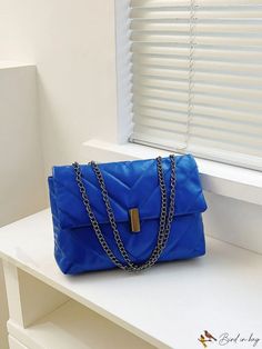 BirdinBag - Blue Stitching Leisure Chain Shoulder Bag - Fashionable and Elegant Design Formal Blue Shoulder Bag With Chain Strap, Trendy Blue Bag As Fashion Accessory, Blue Bags With Chain Strap For Everyday, Blue Everyday Bag With Chain Strap, Blue Bag With Chain Strap For Everyday Use, Everyday Blue Bags With Chain Strap, Blue Travel Bag With Chain Strap, Blue Chain Shoulder Bag For Everyday Use, Chic Blue Bag With Chain Strap