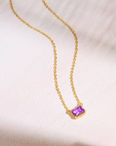 Owning an Amethyst is a symbol of royalty. This February birthstone is believed to strengthen relationships and give courage. Ancient Greeks thought that the amethyst guarded against intoxication. Amethyst derived its name from amethystos, a Greek word meaning “sober.”Gemstone - Amethyst (Composition - Natural, Enhancement - Heated)Metal - 14k Gold Plated over 925 Sterling SilverStone Size - 6 x 8 mm, Product Weight - 2.20 gm, Product Length 18 Inch (16+2 Ext.)".925" sterling silver quality stam Yellow Gold Amethyst Birthstone Necklace, Amethyst Gemstone Birthstone Necklace For Anniversary, Yellow Gold Birthstone Necklace With Amethyst, Purple Jewelry For May Birthstone Gifts, Anniversary Amethyst Gemstone Birthstone Necklace, Purple Amethyst Birthstone Necklace For Anniversary, Amethyst Birthstone Necklace In Yellow Gold As A Gift, Amethyst Birthstone Necklace In Yellow Gold For Gift, Gold Amethyst Birthstone Necklace For Anniversary