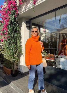 Orange Sweater Outfit, Orange Turtleneck, Hand Knitted Jumpers, Woman Sweater, Orange Sweater, Womens Sweaters, Orange Sweaters, Oversize Knit, Knit Turtleneck Sweater