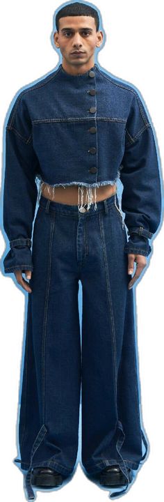 Cropped Cotton Jeans For Fall, Fall Cropped Cotton Jeans, Spring Cropped Hem Denim Bottoms, Spring Denim Bottoms With Cropped Hem, Cropped Denim Blue Jeans For Fall, Cropped Denim Blue Jacket With Buttons, Cropped Denim Jacket With Buttons, Cropped Denim Blue Bottoms For Fall, Cropped Dark Wash Denim Jacket With Button Closure