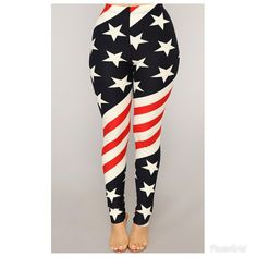 Red, White Blue Trendy Red Leggings For Spring, Red Flag Print Bottoms For 4th Of July, Trendy Red Summer Leggings, Patriotic Stretch Bottoms For 4th Of July, Patriotic Red Bottoms With Flag Print, Red Stretch Bottoms For 4th Of July, Red Fitted Patriotic Bottoms, Casual White Bottoms For 4th Of July, Fitted Red Bottoms For 4th Of July