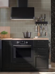 a kitchen with an oven, stove and counter top