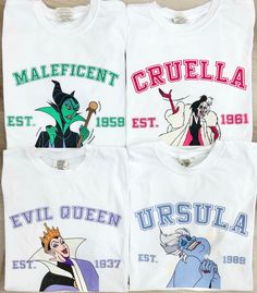 Be the greatest villain. Make every day an "In My Villain Era" with this edgy t-shirt. Let your swagger speak with this badass tee! For those who like these characters more than the Disney princess! You Pick your comfort colors tee then pick your favorite - Ursula, Cruella, Maleficent, or the Evil Queen More 'Villian' Disney Villains Shirt, White Screen Print Top For Fan Conventions, White Pre-shrunk T-shirt For Disney Fan Events, White Fandom T-shirt, Pre-shrunk, Themed White T-shirt For Fan Conventions, Pre-shrunk White Fandom T-shirt, White Graphic Tee For Fan Conventions, White Pre-shrunk T-shirt For Fandom, White Themed T-shirt For Disney Fan Events