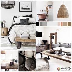 a collage of photos with different furniture and decor items in black and white colors