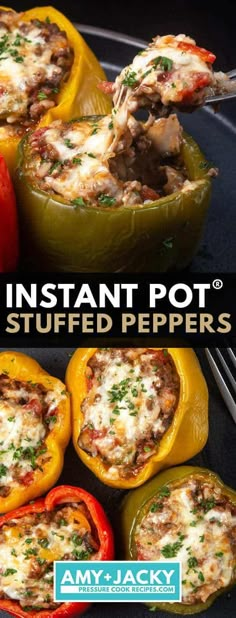 an image of stuffed peppers being cooked in the oven with text overlay that reads instant pott