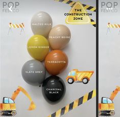 there are balloons with construction zone labels on them