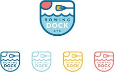 the rowing dock logo is shown in four different colors and font, along with an oval shaped