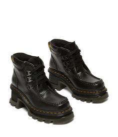 PRICES MAY VARY. Reflect your inner self wearing the high-top silhouette Dr. Martens Corran 3i Boot. Crafted from leather upper, textile lining, and eva foam footbed, this pair of boots features round toe design, lace detailing, block heels, back pull tab, and stitc PVC, EVA midsole. PVC outsole. Reflect your inner self wearing the high-top silhouette Dr. Martens Corran 3i Boot. Crafted from leather upper, textile lining, and eva foam footbed, this pair of boots features round toe design, lace d Heeled Doc Martens, Platform Chelsea Boots, Fur Accessories, Leather Heeled Boots, Black Heel Boots, Goodyear Welt, Doc Martens, Sky High, Toe Designs