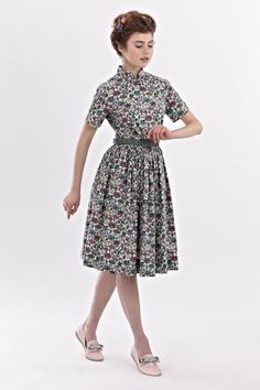 Women Dress, Midi Dress, Shirt Dress❃This 1950s inspired shirt floral dress is produced with 100% tana lawn cotton fabric from Liberty. This dress will be made to order for you in a range of sizes. The dress pictured above is for inspiration only. We can repeat this dress in more than 300 fabrics from Liberty. Please contact us and we will send the photos of the samples. Liberty fabrics are among the best in the world. They have trademark designs and unique colors. Liberty's exclusive designers 1950s Style Dresses With Vintage Pattern And Short Sleeves, 1950s Short Sleeve Dress With Vintage Print, 1950s Style Floral Print Short Sleeve Dresses, Short Sleeve Floral Print 1950s Dress, 1950s Style Short Sleeve Floral Dress, 1950s Vintage Spring Dress With Short Sleeves, 1950s Vintage Short Sleeve Dress For Spring, 1950s Style Short Sleeve Vintage Dress For Spring, 1950s Style Short Sleeve Dresses For Daywear