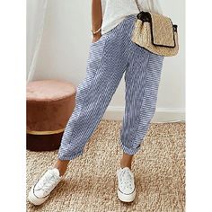 Season:Summer,Spring; Fabric:Polyester; Gender:Women's; Style:Casual Daily; Elasticity:Inelastic; Occasion:Weekend,Going out; Fit Type:Regular Fit; Function:Comfortable,Breathability; Pattern:Striped; Design:Cut Out,Side Pockets,Drawstring; Pants Type:Pants Trousers; Front page:FF; Listing Date:04/10/2024; Production mode:External procurement; Length:; Waist:; Fit US Size:; Fit UK Size:; Fit EU Size:; Pants Length:Full Length; Print Type:3D Print Comfortable Tapered Leg Summer Pants, Comfortable Summer Pants, Comfortable Summer Leisure Pants, Leisure Bottoms With Side Pockets For Spring, Comfortable Summer Pants With Side Pockets, Comfortable Summer Harem Pants For Leisure, Comfortable Ankle-length Spring Pants, Comfortable Summer Bottoms With Pockets, Comfortable Trousers For Leisure