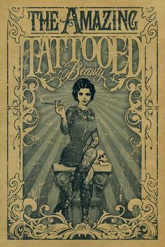 an old book cover with a woman holding a guitar and the title, the amazing tattooed