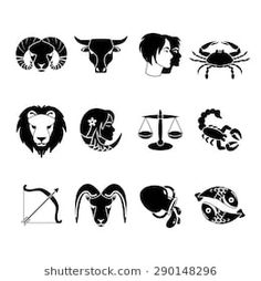 the zodiac signs and their meanings are depicted in this black and white icon set on a white background