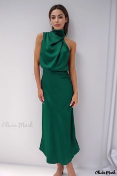 Olivia Mark - Elegant and Fashionable Solid Color Satin Sleeveless Evening Dress Backless Midi Dress, Sleeveless Outfit, Elegant Maxi Dress, Woman Weaving, فستان سهرة, Women Party, Hip Dress, Mid Length Dresses, Dress Robes