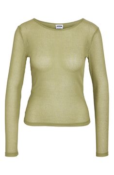 A semisheer rib creates a curve-hugging fit in this long-sleeve top that's the perfect layering addition to your wardrobe. Crewneck Long sleeves Semisheer 51% polyester, 49% cotton Machine wash, dry flat Imported Chic Fine Knit Long Sleeve Top For Spring, Elegant Fine Knit Long Sleeve Top For Spring, Fine Knit Long Sleeve Top For Spring Layering, Solid Long Sleeve Mesh Top For Spring, Spring Solid Tops With Sheer Sleeves, Chic Sheer Long Sleeve Top For Spring, Chic Fine Knit Mesh Top For Layering, Fitted Fine Knit Long Sleeve Top For Spring, Solid Color Sheer Long Sleeve Tops