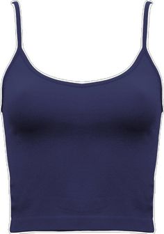 Solid Crop Top Camisole With Built-in Bra, Seamless Design Cami Top, Solid Seamless Cami Top, Spring Seamless Cami Crop Top, Blue Cami Crop Top Bra Friendly, Blue Bra-friendly Camisole Crop Top, Blue Cami Crop Top, Bra Friendly, Solid Color Seamless Cropped Camisole, Trendy Solid Color Crop Top Camisole