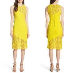 Condition Is Pre Owned. No Holes Or Stains. Featuring Angled Lace Panels, Nude Lining And A Bodycon Sheath Silhouette. Floral Lace Infuses It With A Retro Feel While The Design Is Simple And Figure-Flattering. Center Back Zip Floral Lace Yoke & Hem. Alice And Olivia, Floral Lace Dress, Dress Yellow, Lace Panelled, Alice Olivia, Yellow Dress, Floral Lace, Lace Dress, Midi Dress