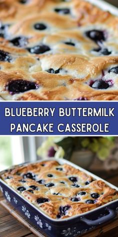 the blueberry buttermilk pancake casserole is ready to be eaten