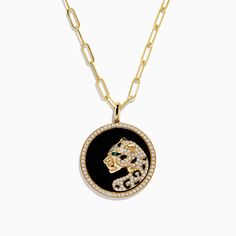 Signature 14K Yellow Gold Onyx, Diamond and Emerald Panther Pendant Effy Jewelry, Panther, Round Diamonds, Onyx, Emerald, Yellow Gold, Yellow, Pendant Necklace, Stone