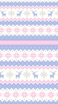 a knitted pattern with deers and snowflakes on the side, in pastel colors