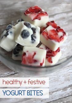 healthy and festive yogurt bites in a glass bowl