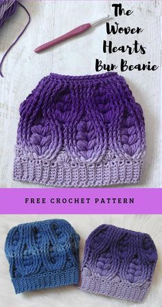 two crocheted beanies are shown with the text, free crochet pattern