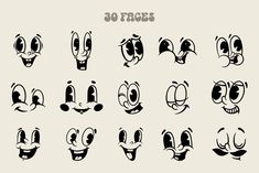 cartoon faces with different expressions for each character in the video game, which is drawn by hand