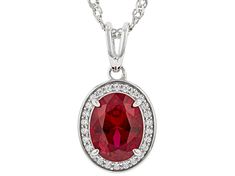 Bella Luce ® lab created ruby and white diamond simulant 2.32ctw oval and round, rhodium over sterling silver pendant with chain. Pendant measures approximately 0.75"L x 0.38"W and has a 2mm bail. Includes an 17.5"-18" singapore chain with a lobster claw closure and 2" extender. Oval Lab-created Ruby Jewelry In White Gold, Oval Lab-created Ruby In White Gold Jewelry, Red Oval Cubic Zirconia Necklace, White Gold Oval Lab-created Ruby Jewelry, Oval Lab-created Ruby Jewelry For Gifts, Oval Lab-created Ruby Jewelry Gift, Fine Jewelry Pendant With Lab-created Ruby, Classic Halo Setting Jewelry With Lab-created Ruby, Silver Jewelry With Center Stone Lab-created Ruby