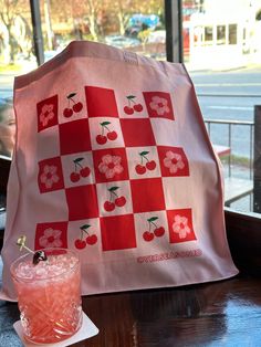 Pack up a picnic in this vibrant pink tote bag, displaying a checkerboard of cherries and cherry blossoms. It's the perfect accessory for spring! Totes are made of 12 oz cotton with self-fabric handles. They're very sturdy, you don't have to worry about overloading or ripping these. They measure a solid 10 inches wide by 13 1/2 inches high and expand to about 5 inches deep. Machine washable, tumble dry, iron as needed, bleach not recommended. Decorate Tote Bag, Tote Painting Ideas, Paint Tote Bag Ideas, Tote Bag Painting Ideas Easy, Hand Painted Tote Bags, Tote Bag Inspo, Cherry Tote Bag, Painting Tote Bags, Bag Painting Ideas