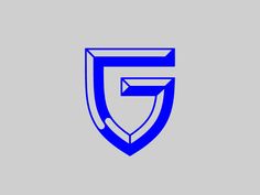 a blue and white logo with the letter g in it's center on a gray background