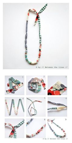 the instructions for how to make a necklace with beads and ribbon ties, including an ornament