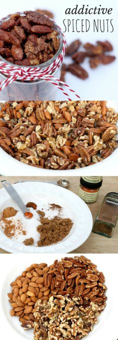 the process to make homemade pecan nuts is shown in three different pictures, including one being