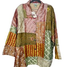 Ulla Popken New Patchwork Embroidered Silk Organza Boho Jacket Size 24/26 Festive Long Sleeve Outerwear For Spring, Festive Patchwork Long Sleeve Outerwear, Festive Long Sleeve Patchwork Outerwear, Casual Long Sleeve Festive Outerwear, Festive Long Sleeve Casual Outerwear, Casual Festive Outerwear, Boho Jacket, Silk Organza, Embroidered Silk