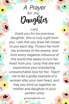 a prayer for my daughter with flowers and the words,'a prayer for my daughter '