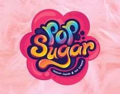 the logo for pop sugar is displayed on a pink background with fluffy white and blue feathers