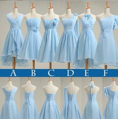 four dresses on mannequins with the words abcdef below them