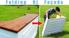 two pictures side by side with the same image and one showing how to fold a diy storage box